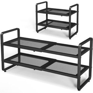 New SNTD Two-Tier Metal Shoe Rack - Black